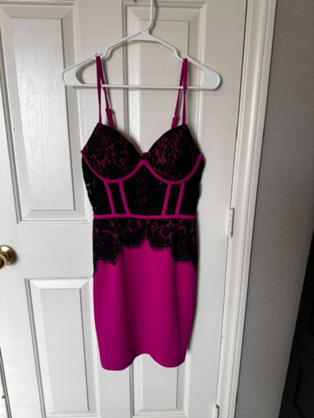 Fashion Nova Pink Lace Bustier Mesh Bodycon Midi Dress Large NWOT